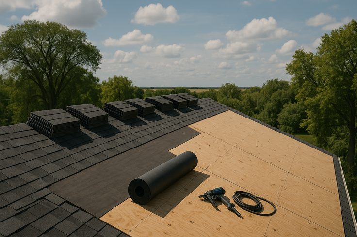 Roofing crew installing shingles on a Winnipeg home